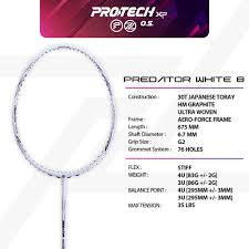 PROTECH PREDATOR WHITE 8 4U (WHITE) BADMINTON RACQUET