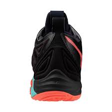 MIZUNO WAVE MOMENTUM 3 MID (U) V1GA231706 SHOES (BLACK/NEON FLAME/PEACOCK BLUE)